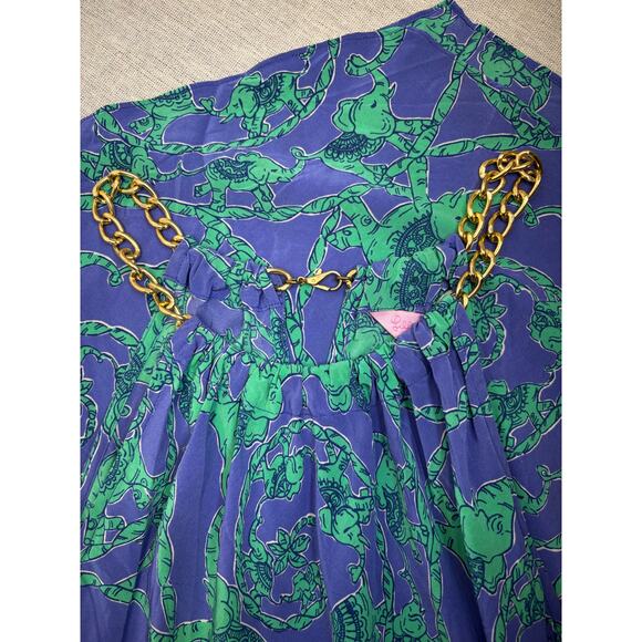 100% Silk XS Lilly Pulitzer Cabana chain halter Iris blue loopy elephants - Picture 8 of 8